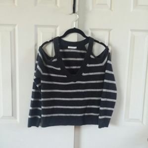 Sea Bleu Cashmere V-neck Cold Shoulder Sweater